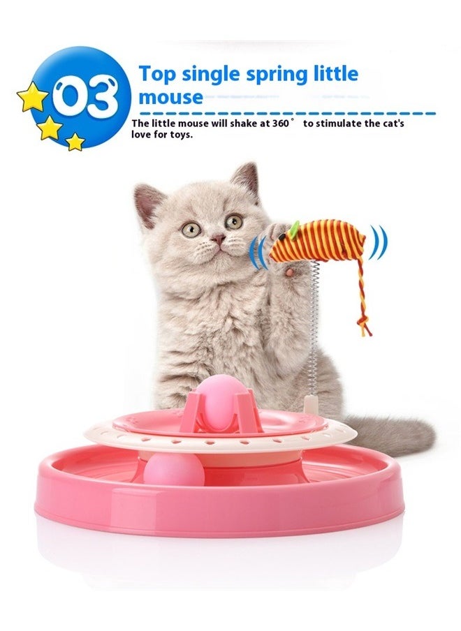 yongsheng Cat Door Interactive Toy Turntable Training Toy Interactive Cat Toys for Indoor Cat Amusement Plate ,Turbo Tower Ball Scratching Cat Toy Pink/White  - Image 5