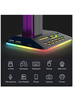 هاي هونور حامل سماعة رأس RGB، حامل سماعة رأس لإكسسوارات الألعاب مع منفذين USB ومنفذ Type-C، حامل سماعة رأس LED رائع لألعاب الكمبيوتر، ملحقات سماعة الرأس لجميع سماعات الرأس (أسود)  - Image 5