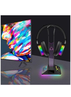 هاي هونور حامل سماعة رأس RGB، حامل سماعة رأس لإكسسوارات الألعاب مع منفذين USB ومنفذ Type-C، حامل سماعة رأس LED رائع لألعاب الكمبيوتر، ملحقات سماعة الرأس لجميع سماعات الرأس (أسود)  - Image 3