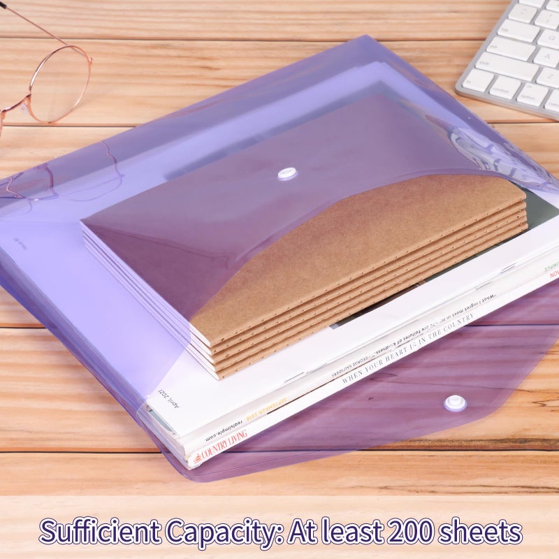 EOOUT 48 Pack Plastic Envelopes Poly Envelopes with Snap Closure, Clear Document File Folders, A4 Letter Size for School Home Work Office Organization, 8 Colors - Image 3