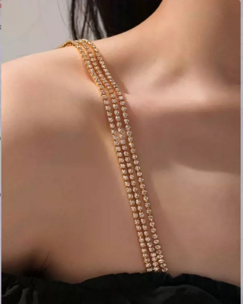 Generic Korean Bridal Rhinestone Lingerie Straps Gold 3 rows dense