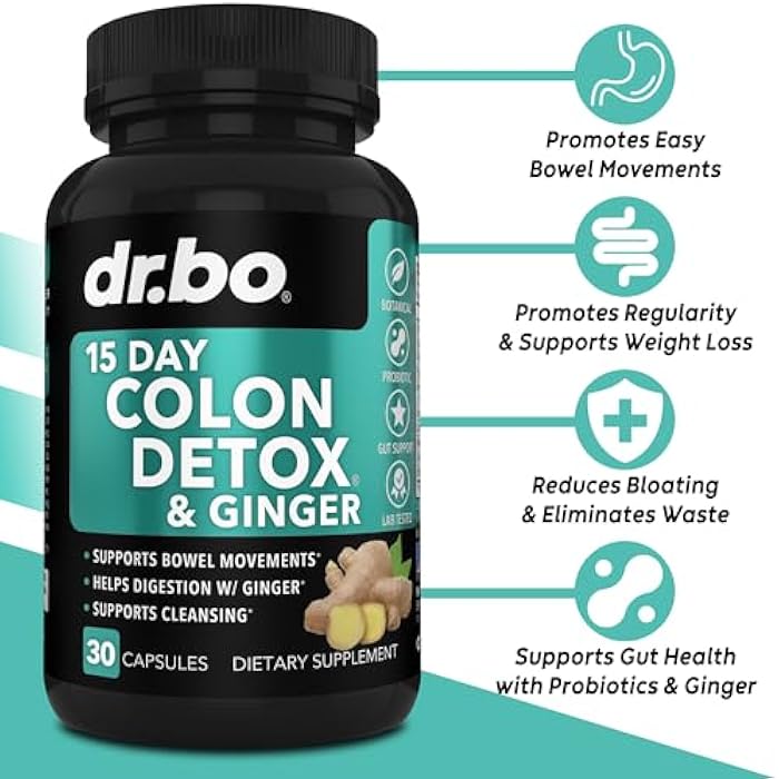 dr.bo Colon Cleanser Detox for Weight Flush - 15 Day Colon Cleanse Pills with Ginger - Fast Natural Laxative, Constipation Relief, Bowel Movement Supplements for Intestinal Stomach Bloating Gut Loss Support - Image 2