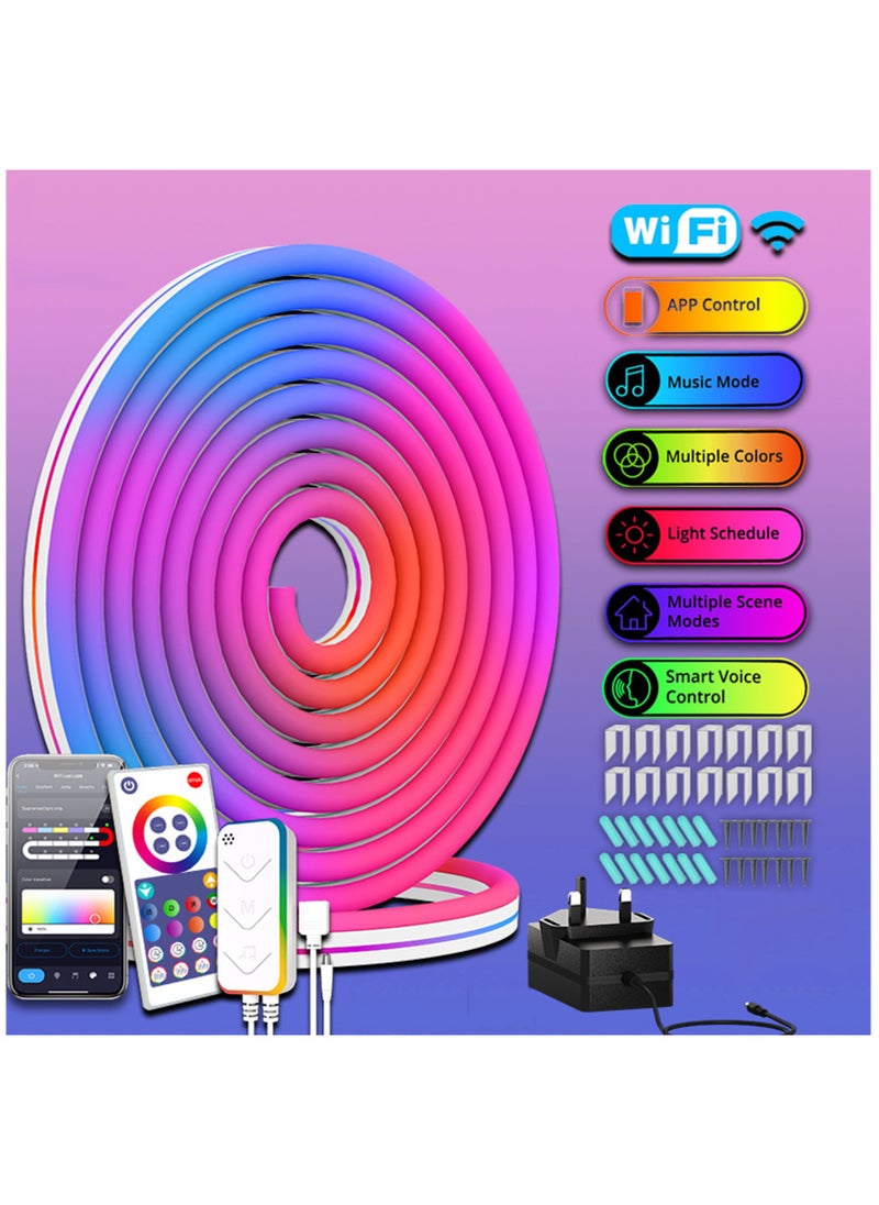 Arabest - Smart Neon Strip, Smart LED Light Strip, 5 Meter Long with APP Control and WiFi Music Sync, Compatible with Alexa, Google Assistant, USB LED Neon Lights for Bedroom, Living Room and Game Decoration - Image 1
