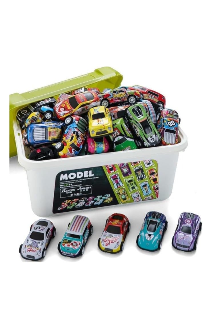 30 Pcs Pull Back Cars Multiple Shapes with Storage Box, develop hands-on children's skills and self-discipline.Variety of toy vehicles in different colors to choose from. easy for children to grasp. - Image 1