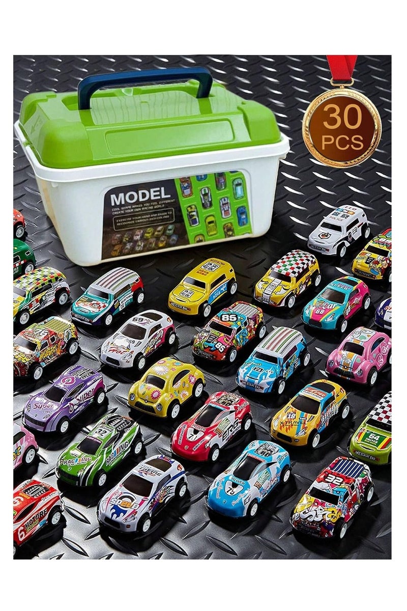 30 Pcs Pull Back Cars Multiple Shapes with Storage Box, develop hands-on children's skills and self-discipline.Variety of toy vehicles in different colors to choose from. easy for children to grasp. - Image 4