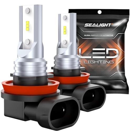 مصباح ضباب LED SEALIGHT H11 H16 بحجم 11 ميني 6500K أبيض بارد لمصابيح الضباب H8 للسيارات والشاحنات وSUV مصباح ضباب H11 بسطوع 400 مع اختراق قوي 3 دقائق توصيل وتشغيل عبوة من 2