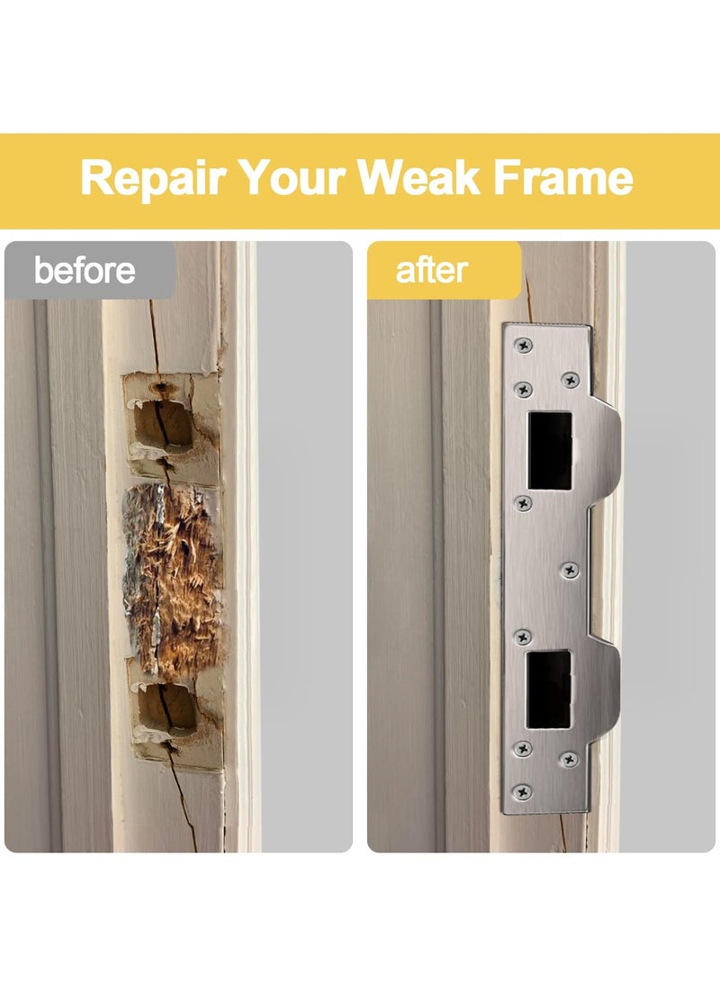 SYOSI 2 Pcs Door Strike Plate Reinforcement Front Security Devices Metal Striker Plates Latch with 5-1/2 inch to 6 Hole for Exterior Interior Deadbolt Fix Frame Jamb - Image 4