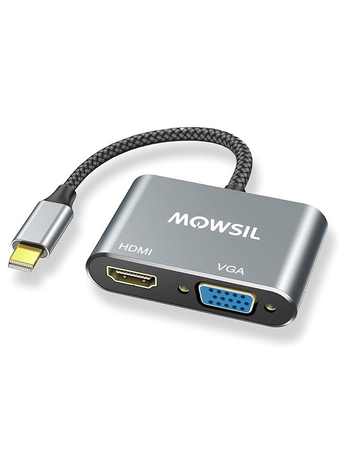 Mowsil Mini Display Port to VGA and HDMI Adapter, 13 cm Length, Grey - Image 1