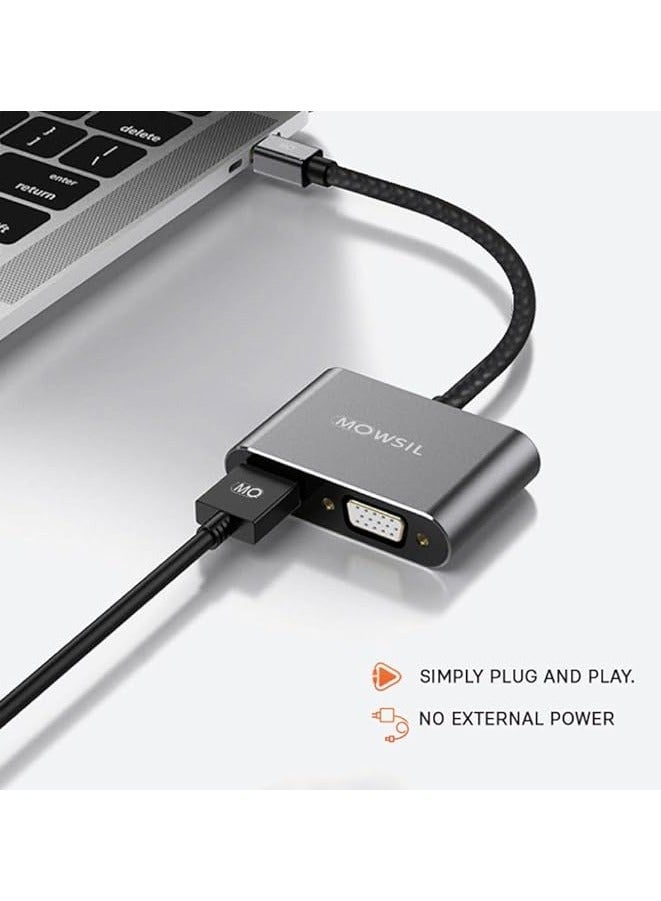 Mowsil Mini Display Port to VGA and HDMI Adapter, 13 cm Length, Grey - Image 2