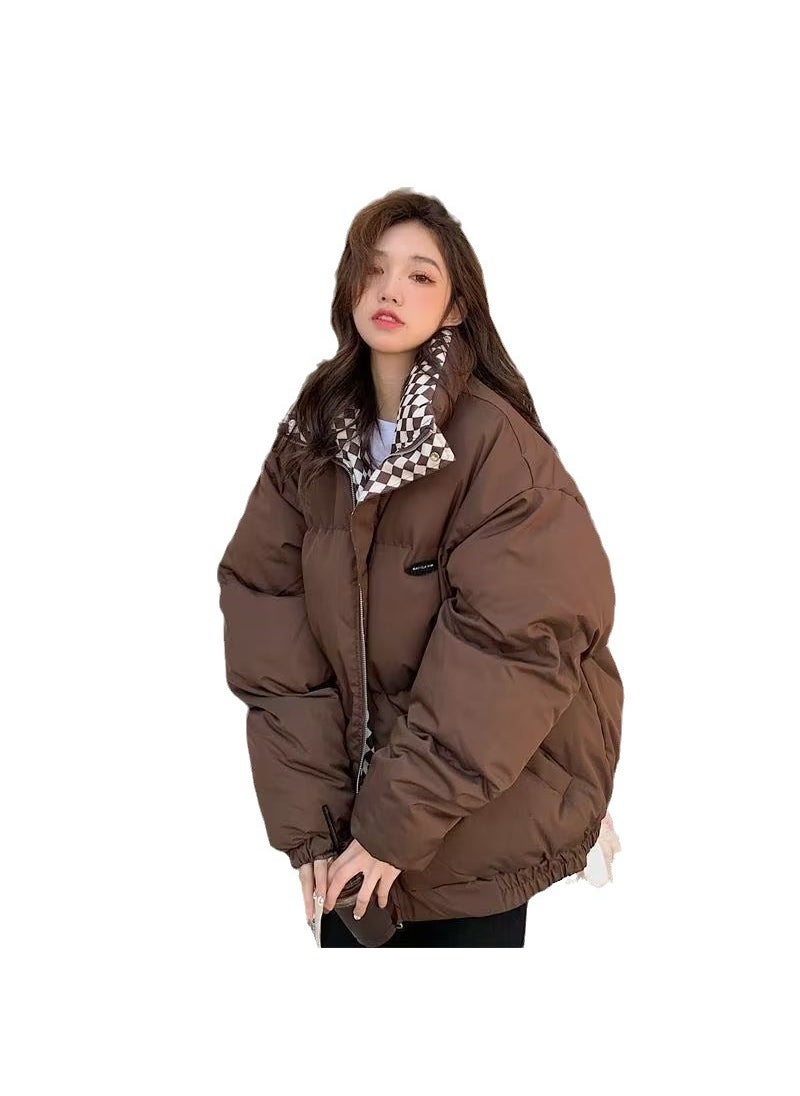 Generic - Winter Womens Puffer Cotton Jacket BF Loose Korean Thickened Bread Coat Plus Size Brown - Image 1