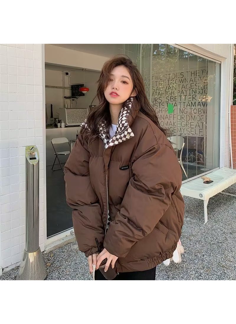 Generic - Winter Womens Puffer Cotton Jacket BF Loose Korean Thickened Bread Coat Plus Size Brown - Image 1