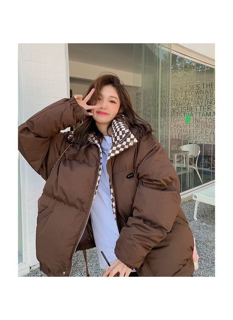 Generic - Winter Womens Puffer Cotton Jacket BF Loose Korean Thickened Bread Coat Plus Size Brown - Image 1