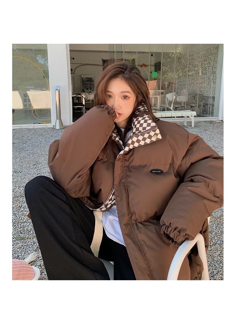 Generic - Winter Womens Puffer Cotton Jacket BF Loose Korean Thickened Bread Coat Plus Size Brown - Image 1