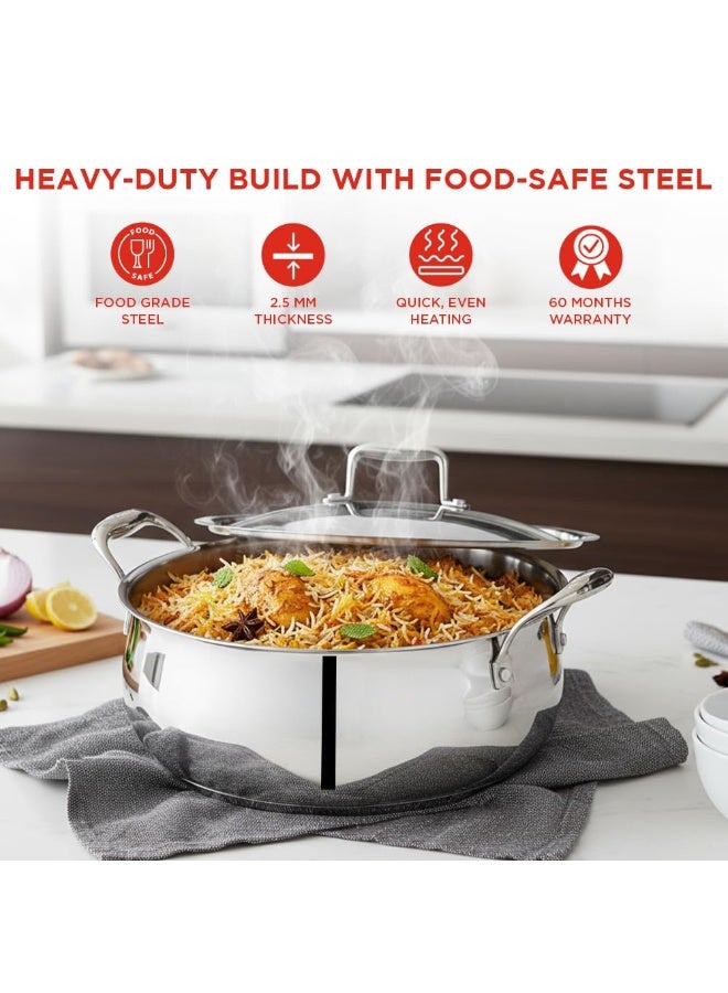 Vinod Platinum Chef's Triply Stainless Steel Lagan Pot with Lid, 32 cm, 8 L, Induction Compatible - Image 3