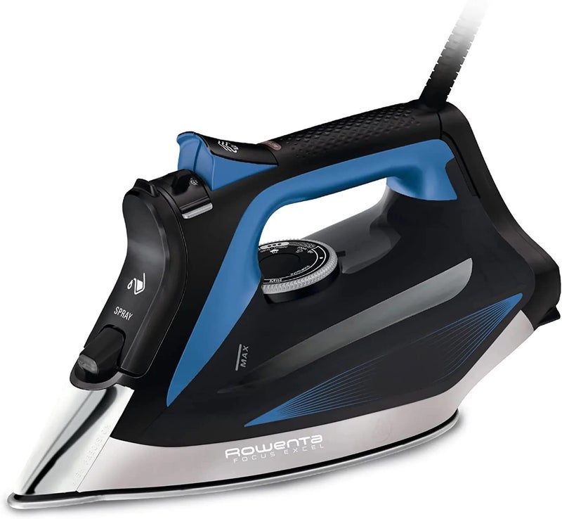 Rowenta DW5360 1750 Watt Focus Xcel Iron with Steam boost, Anti Drip, 400 Hole Sole Plate., Blue (Renewed) - Image 1