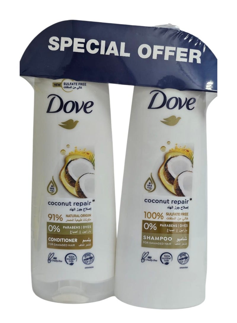 Dove 2-in-1 Shampoo and Conditioner Hair Repair with Coconut Extract, Paraben and Dye Free for Damaged Hair 400+320ml