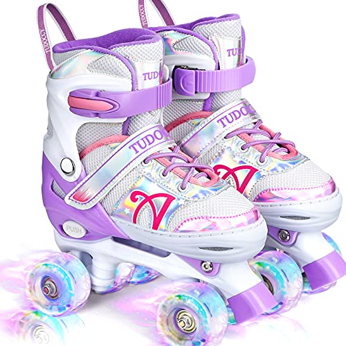 Tudoccy Roller Skates for Kids, Shine Skates 4 Size Adjustable Roller Skates with Light up Wheels for Girls, Teens, Outdoor Rollerskates for Beginners & Advanced | Purple, S - 10C-13C (Small, Purple) - Image 1
