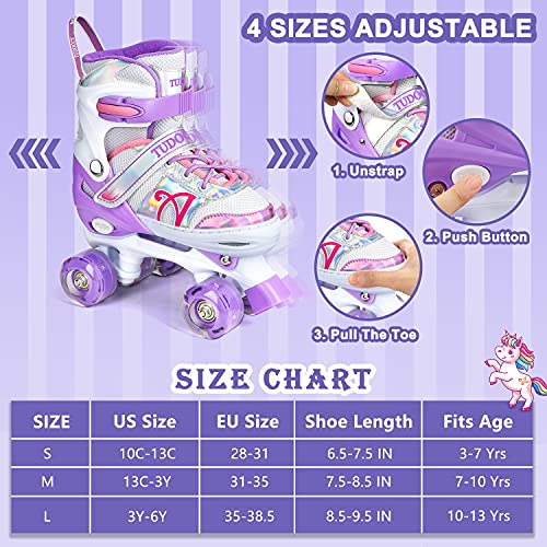 Tudoccy Roller Skates for Kids, Shine Skates 4 Size Adjustable Roller Skates with Light up Wheels for Girls, Teens, Outdoor Rollerskates for Beginners & Advanced | Purple, S - 10C-13C (Small, Purple) - Image 2