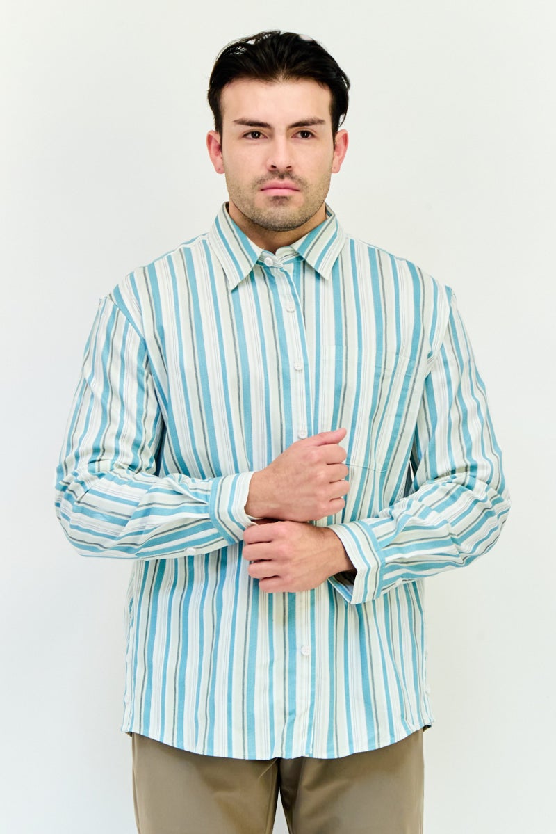 SELECTED Men Regular Fit Long Sleeves Stripe Drop Shoulder Casual Shirt, Multicolor - Image 1