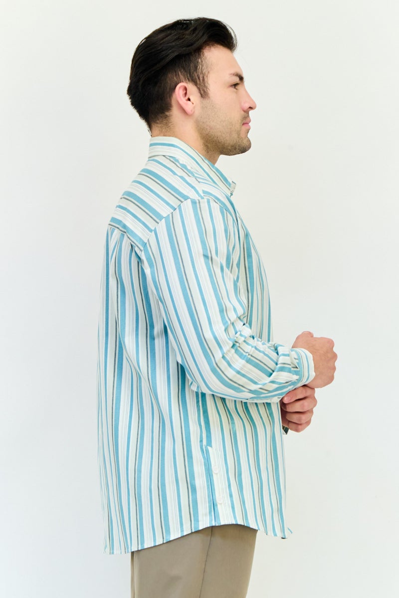 SELECTED Men Regular Fit Long Sleeves Stripe Drop Shoulder Casual Shirt, Multicolor - Image 2