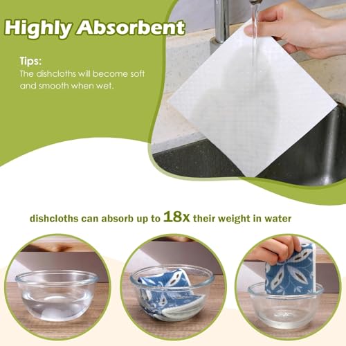 Revahope 6 Packs Swedish Paper Cloths for Kitchen, Reusable Paper Towels Washable Dish Rags, Highly Absorbent Kitchen Towels Quick Drying Swedish Sponge Cleaning Dish Cloths (Blue Ornamentation) - Image 4