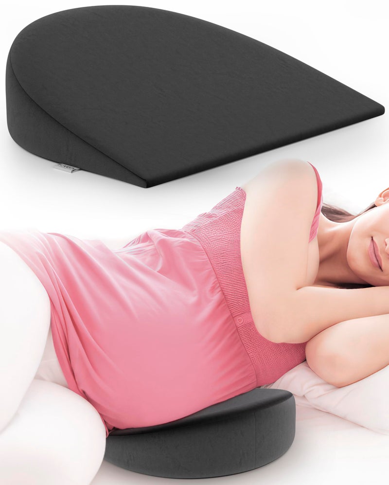 FOVERA Pregnancy Pillow for Pregnant Women | Memory Foam Maternity Pillow Wedge for Supporting Belly, Back During Pregnancy - Provides Soft-Support to The Baby Bump (Dark Grey) - Image 1