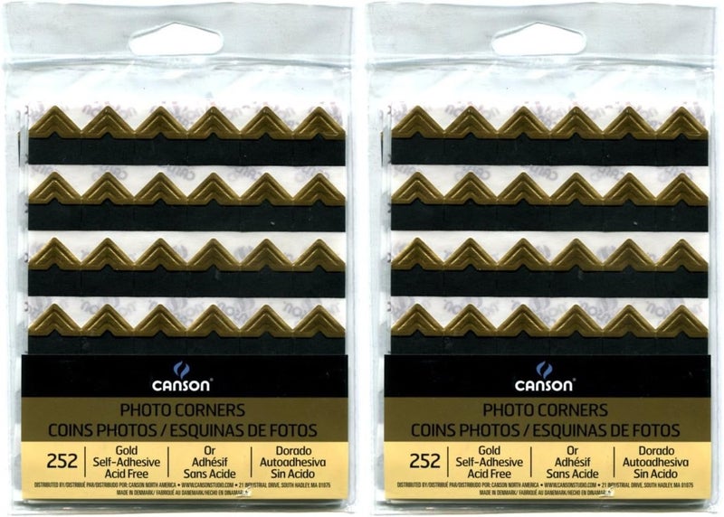 CANSON 2Pack Bundle  Canson Self Adhesive Photo Corners PeelOff Archival Quality Gold 252 count each Pack