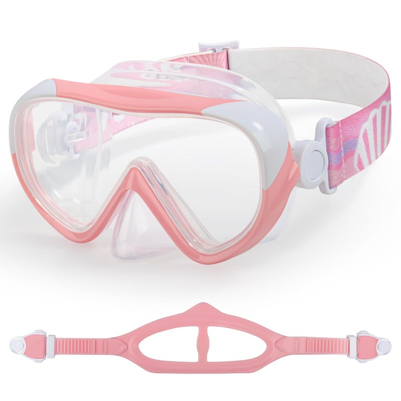 EXP VISION Kids Swim Mask - 180Â° Anti-Fog Child Snorkeling Diving Mask, Leak-Proof Kids Swim Goggles Nose Cover with Fabric Strap for Boys & Girls Ages 4-14, Shatter-Resistant PC Lens (Pink) - Image 1