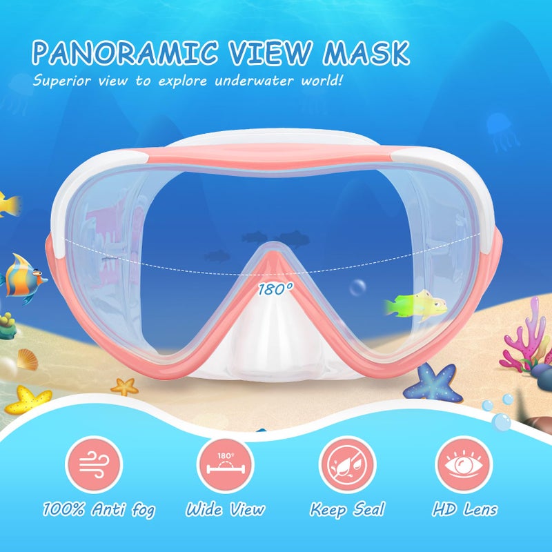EXP VISION Kids Swim Mask - 180Â° Anti-Fog Child Snorkeling Diving Mask, Leak-Proof Kids Swim Goggles Nose Cover with Fabric Strap for Boys & Girls Ages 4-14, Shatter-Resistant PC Lens (Pink) - Image 2