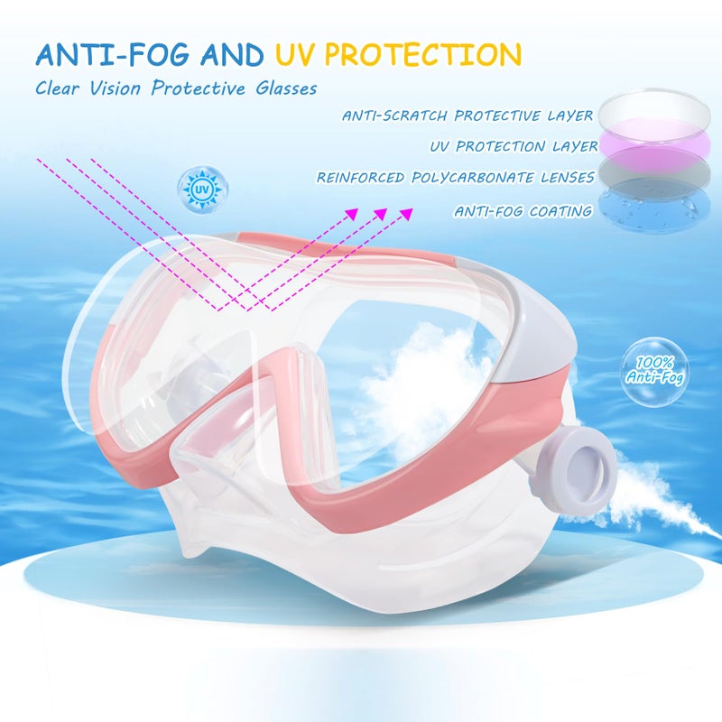 EXP VISION Kids Swim Mask - 180Â° Anti-Fog Child Snorkeling Diving Mask, Leak-Proof Kids Swim Goggles Nose Cover with Fabric Strap for Boys & Girls Ages 4-14, Shatter-Resistant PC Lens (Pink) - Image 4