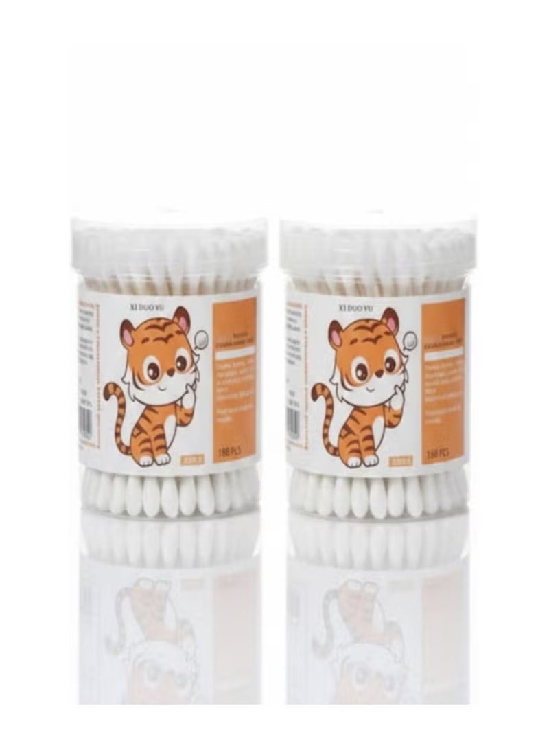 White plastic double headed cotton swabs for the ears - 2Pcs - Image 1