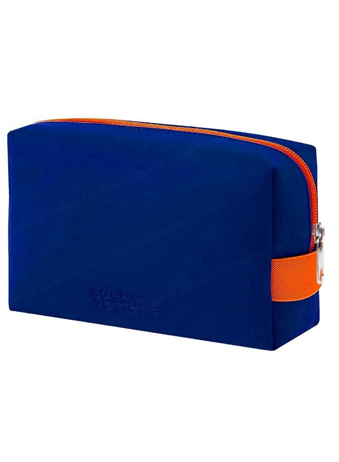 FunBlast Cosmetic Pouch for Women - PU Leather Toiletry Bag, Multipurpose Case With Zipper Lock, Portable Travel Money Purse for Girls (Blue) - Image 1