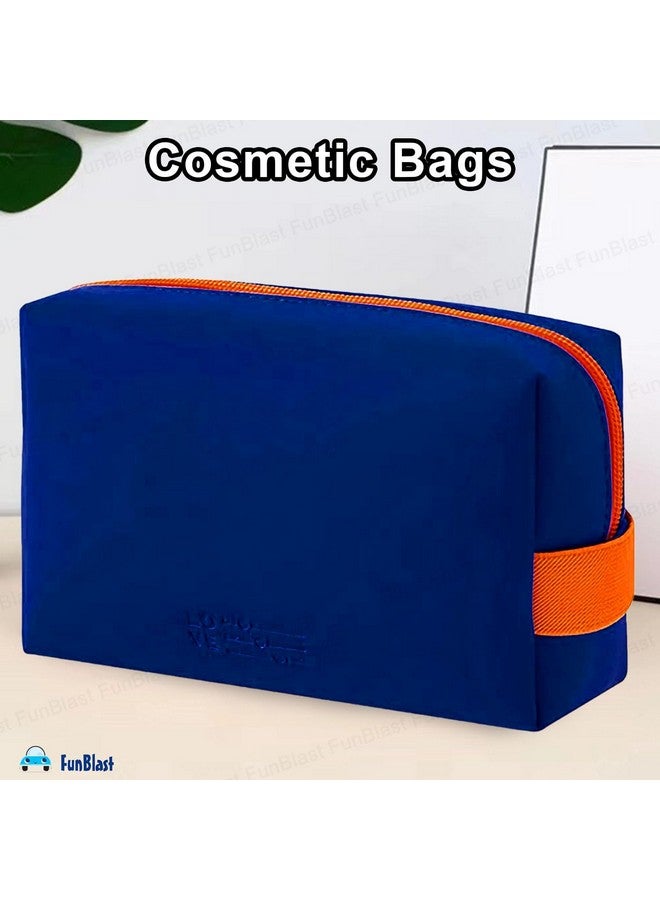 FunBlast Cosmetic Pouch for Women - PU Leather Toiletry Bag, Multipurpose Case With Zipper Lock, Portable Travel Money Purse for Girls (Blue) - Image 4