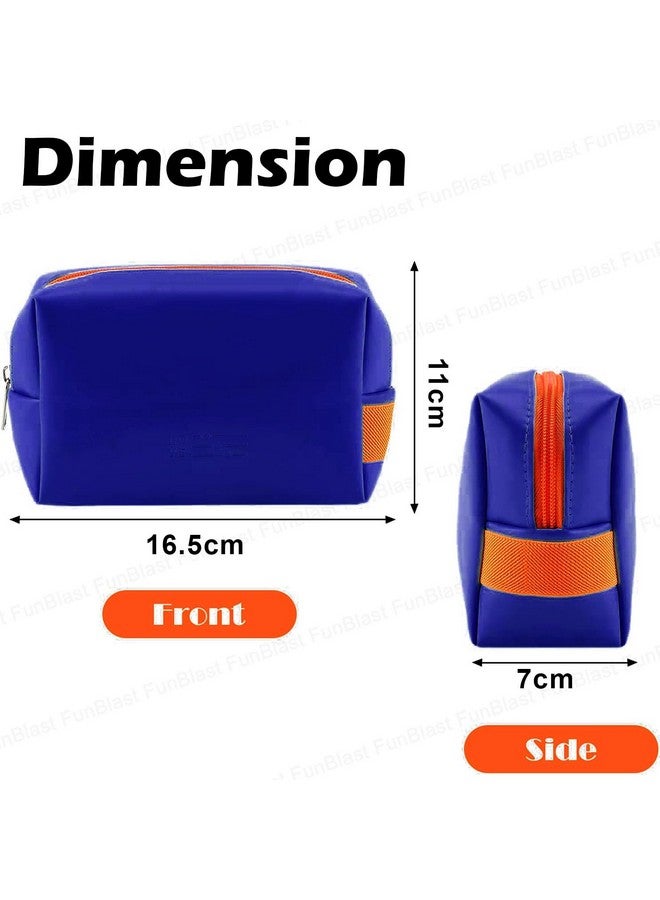 FunBlast Cosmetic Pouch for Women - PU Leather Toiletry Bag, Multipurpose Case With Zipper Lock, Portable Travel Money Purse for Girls (Blue) - Image 2