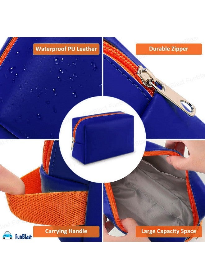 FunBlast Cosmetic Pouch for Women - PU Leather Toiletry Bag, Multipurpose Case With Zipper Lock, Portable Travel Money Purse for Girls (Blue) - Image 3