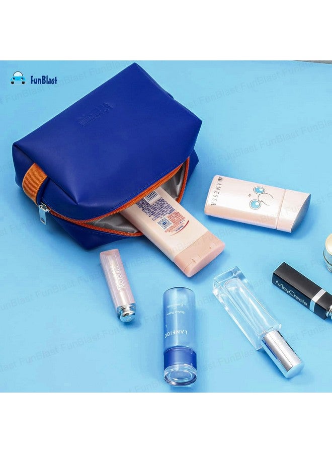FunBlast Cosmetic Pouch for Women - PU Leather Toiletry Bag, Multipurpose Case With Zipper Lock, Portable Travel Money Purse for Girls (Blue) - Image 5