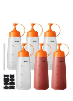 Generic 6 Pack Plastic Condiment Squeeze Bottles 16 oz with Top Food Grade Squirt Bottle for Sauces Hot Syrup Oil Dispenser Salad Dressings Container extra 8 Chalk Labels and 1 Pen  - Image 1