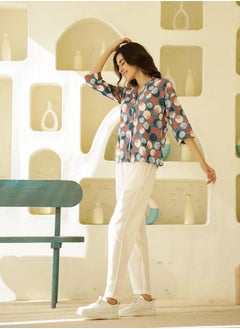 sanskrutihomes All-Over Print 3/4 Sleeves Shirt and Pyjama Set by Styli  - Image 3
