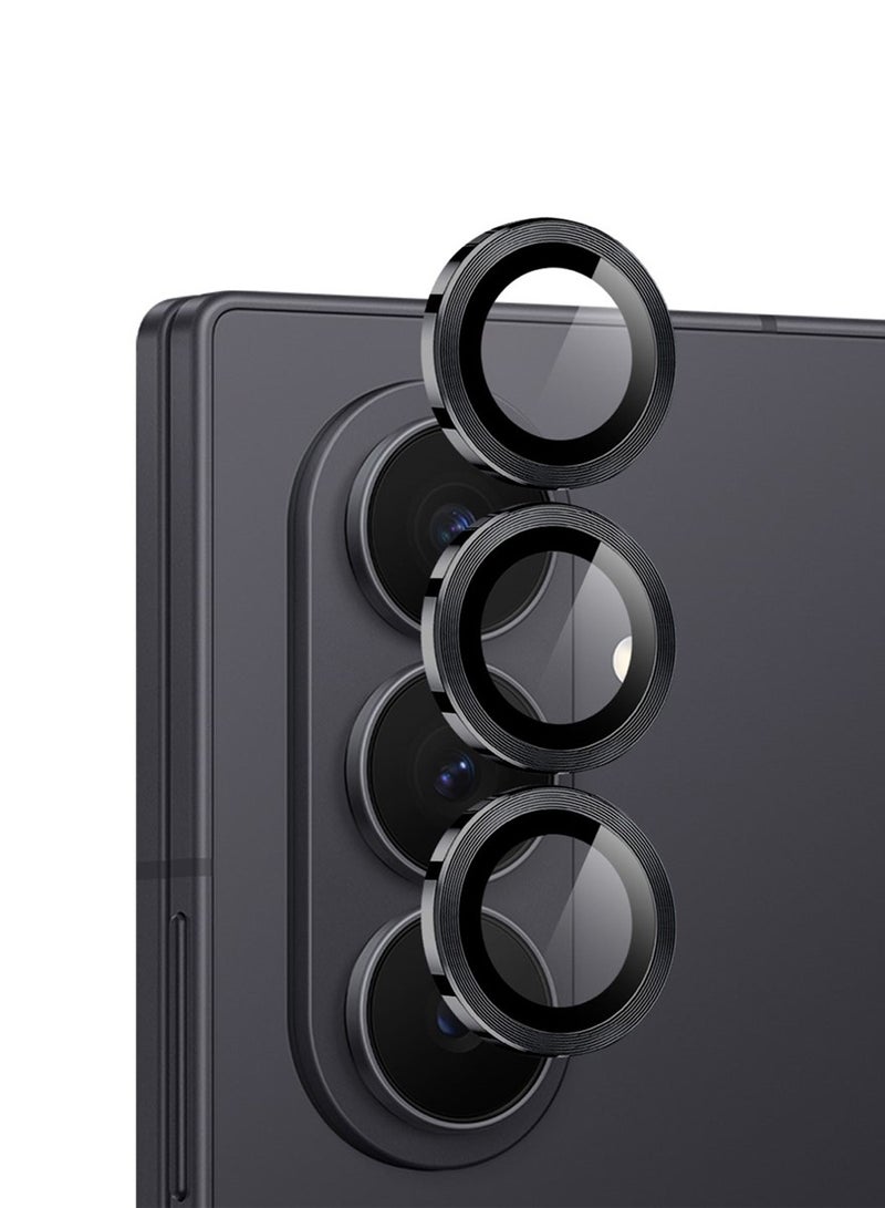 Wtech Samsung Galaxy Z Fold7 5G 2025 Premium Alloy Ring Camera Lens Tempered Glass Protector Shield (MLGICR) - Clear/Black - Image 1