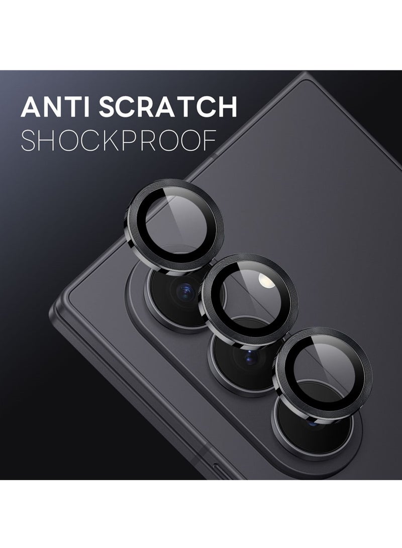 Wtech Samsung Galaxy Z Fold7 5G 2025 Premium Alloy Ring Camera Lens Tempered Glass Protector Shield (MLGICR) - Clear/Black - Image 2
