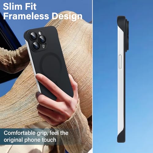 Omio حافظة أوميو المغناطيسية النحيفة لجهاز آيفون 16 برو متوافقة مع ماغسيف، تصميم مات PC فائق النحافة بدون إطار، تصميم بسيط مع واقي عدسة الكاميرا للرجال والنساء، تيتانيوم أسود - Image 2