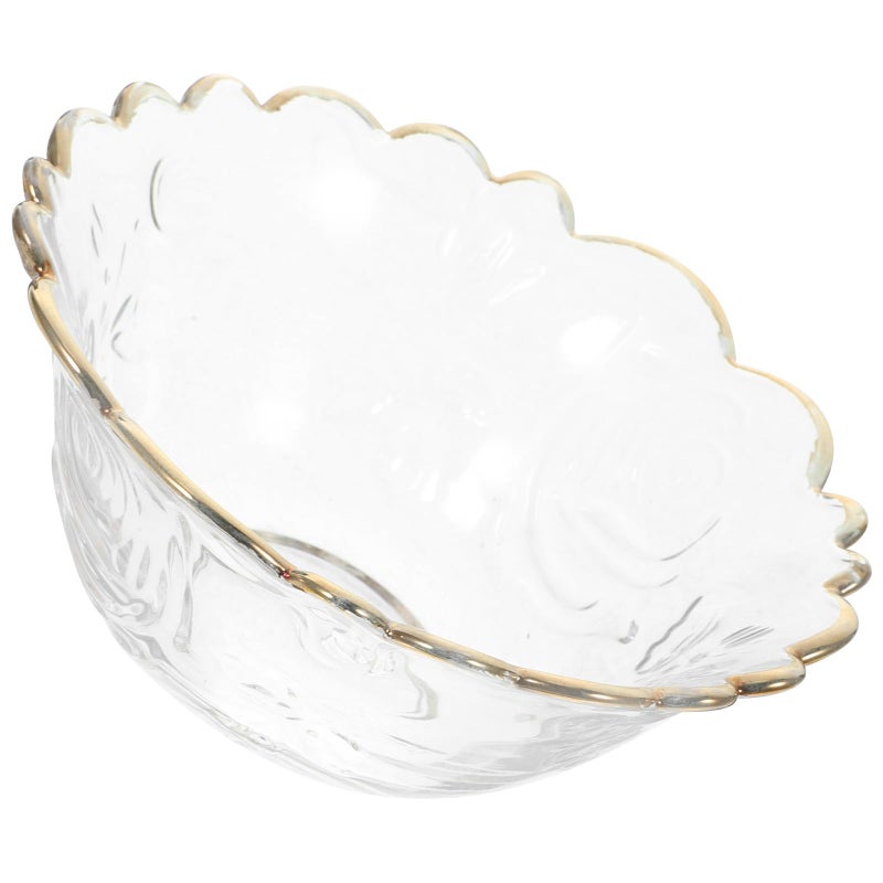 Gold Edged Glass Salad Serving Bowl Large Rose Design for Home Dining Party - Image 2