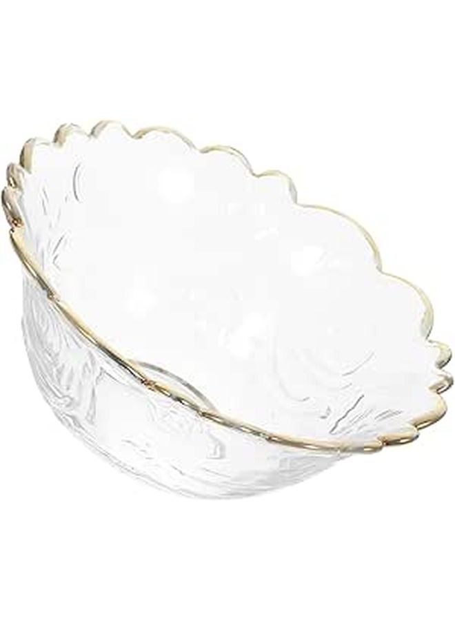 Gold Edged Glass Salad Serving Bowl Large Rose Design for Home Dining Party - Image 1