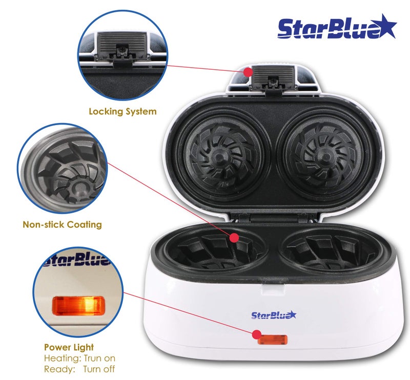 StarBlue Double Waffle Bowl Maker by StarBlue - White - Make bowl shapes Belgian waffles in minutes | Best for serving ice cream and fruit | Gift ideas 110V 50/60Hz 1200W - Image 2