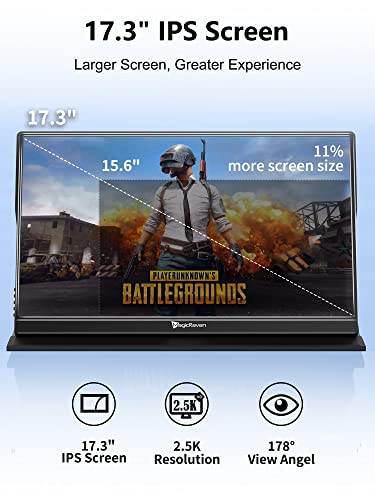MAGICRAVEN 2.5K Portable Monitor, 17.3" QHD IPS Laptop Screen, VESA USB C HDMI Second Computer Gaming Display with 2 Speakers, Travel Monitor for MacBook Phone PS4/5 PC Phone Xbox Switch - Image 2