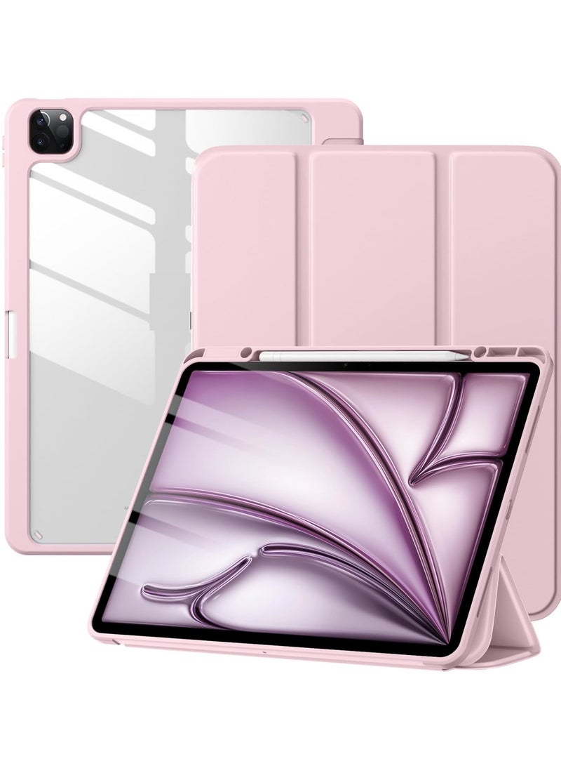 Case for iPad iPad Air 13 Inch Case M2 2024/iPad Pro 12.9 6th/5th/4th Generation 2022/2021/2020 with Pencil Holder, Clear Transparent Back Shell Slim Stand Shockproof Tablet Cover, Auto Wake/Sleep (Pink) - Image 1