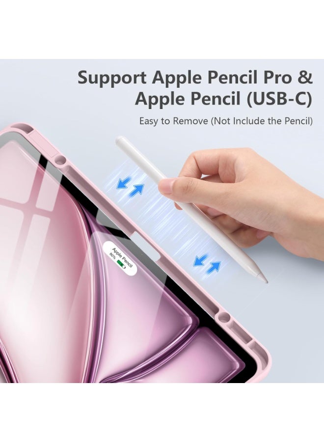 Case for iPad iPad Air 13 Inch Case M2 2024/iPad Pro 12.9 6th/5th/4th Generation 2022/2021/2020 with Pencil Holder, Clear Transparent Back Shell Slim Stand Shockproof Tablet Cover, Auto Wake/Sleep (Pink) - Image 3