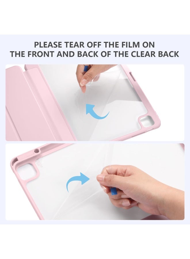 Case for iPad iPad Air 13 Inch Case M2 2024/iPad Pro 12.9 6th/5th/4th Generation 2022/2021/2020 with Pencil Holder, Clear Transparent Back Shell Slim Stand Shockproof Tablet Cover, Auto Wake/Sleep (Pink) - Image 2