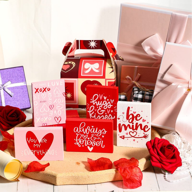 Unittype 9 Pieces Wooden Valentineâ€˜s Day Decor with Sayings Red Pink White Love Wood Box Sign Rustic Valentines Sign Decor Decorative Mini Wood Signs Love Table Top Decoration for Home Shelf Block, 9 Styles - Image 4