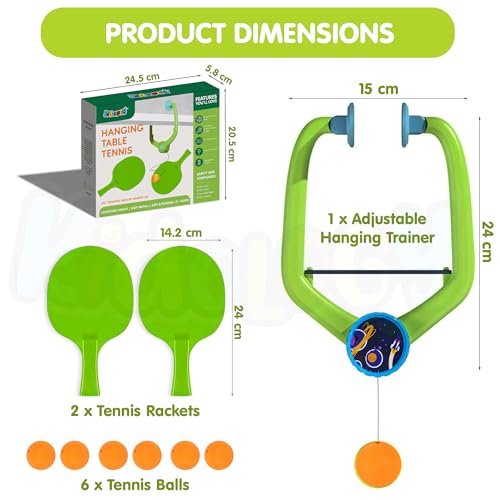 Kidology Door Hanging Table Tennis Trainer for Kids | Indoor Ping Pong Game Set with 2 Rackets and 6 Balls | Fun Sports Toy for Boys and Girls Ages 3+ | Safe Non-Toxic Indoor Play Activity - Image 3